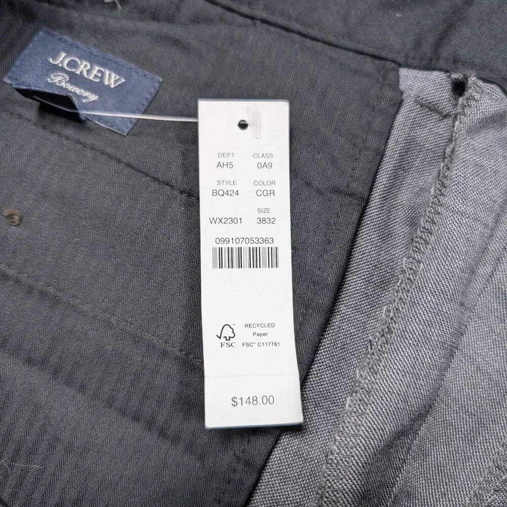 J. Crew Bowery Dress Pants Men's 38x32 Gray Slim Fit Wool Blend Business NWT